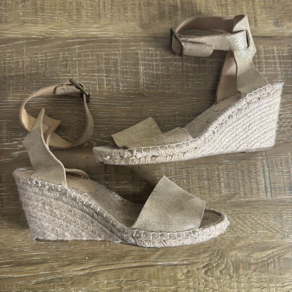 J Crew Corsica Espadrille wedge sandals gold leather size 9